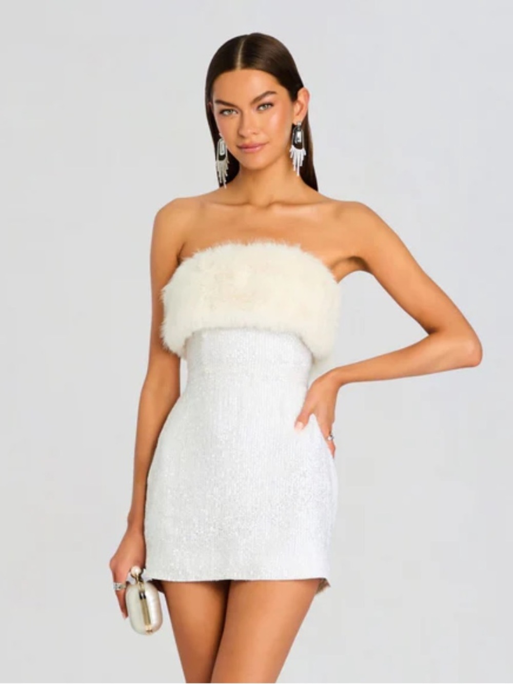 NEW retrofete Torin Sequin Fur Dress in Ivory